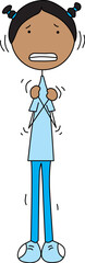 Cartoon illustration of a girl shivering from cold and hugging herself