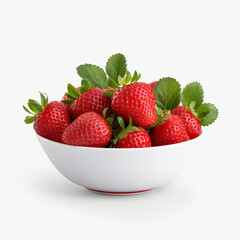 white bowl of strawberries with a green leaf on transparent background created with Generative Ai