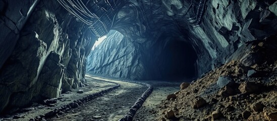 Underground mine tunnel mining industry. Creative Banner. Copyspace image