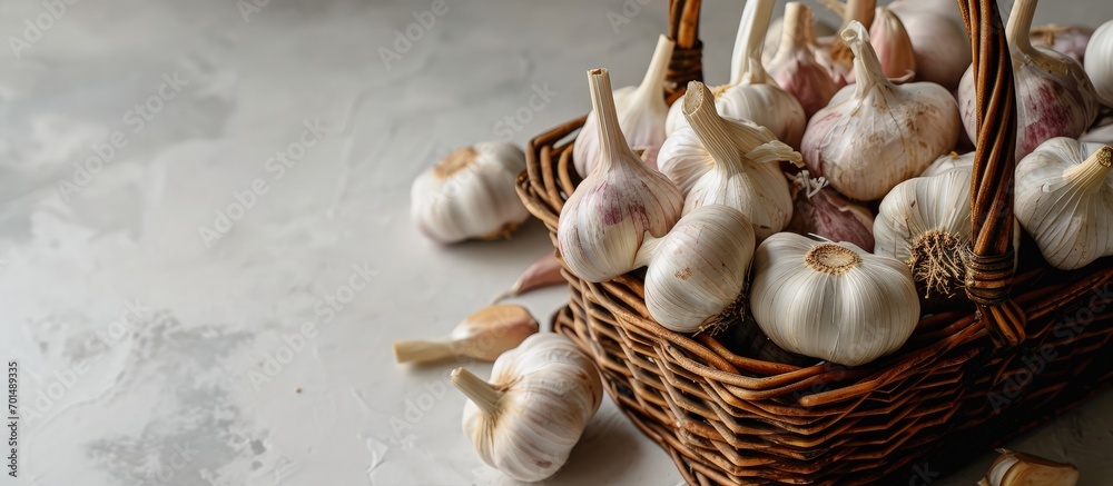 Canvas Prints organic garlic bulbs in a basket isolated on white background. Creative Banner. Copyspace image - Canvas Prints