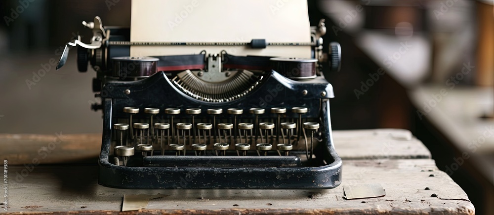 Poster Old type writer with a blank sheet of paper. Creative Banner. Copyspace image
