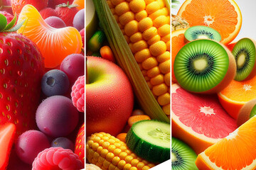 Deliciosas frutas y verduras saludables.