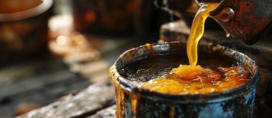 when melting wax from beehives there is a steam flux The dissolved visa flows into the bucket it must not be touched it is hot liquid yellow wax sticks to the fingers skin burns. Creative Banner