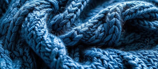 The texture of a knitted woolen fabric blue Background. Creative Banner. Copyspace image