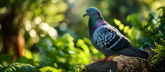 pigeon in Sydney Royal Botanic Garden park. Creative Banner. Copyspace image