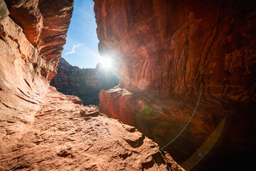 The Subway Cave with sunflare in Sedona Arizona