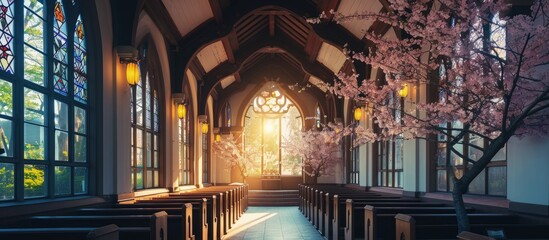 Yamaguchi Xavier Memorial Church in Yamaguchi Japan. Creative Banner. Copyspace image