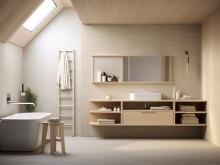 Modern Scandinavian-inspired bathroom features clean lines, minimalistic style, and well-lit, tranquil space.