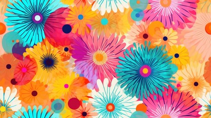  a bunch of different colored flowers on a white background with a blue center and a red center on the center of the flower.