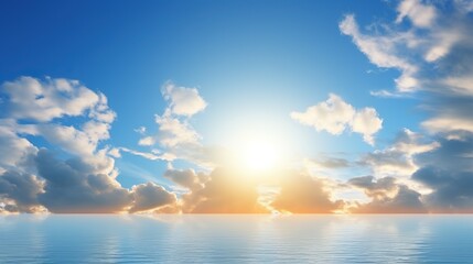 Naklejka na ściany i meble Blue sea and sun, at sunset, at sunrise, clear weather