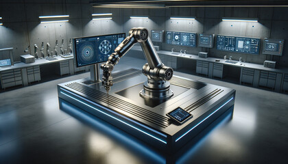 Sleek robotic arm in high-tech lab showcasing precision and efficiency of AI tools.