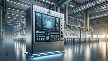 Advanced building automation control panel in sleek industrial environment.