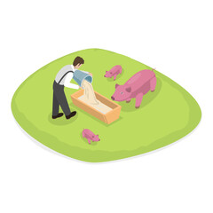 3D Isometric Flat Vector Set of Farming Jobs, Farm Worker and Livestock. Item 2