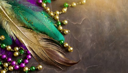 Mardi gras beads and feathers - obrazy, fototapety, plakaty