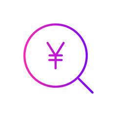 Obraz premium gradient icon purple - Yen symbol with magnifying glass icon, representing currency, finance, and money search, perfect for financial or business themes