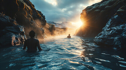 Black women in the blue lagoon in Iceland - Powered by Adobe
