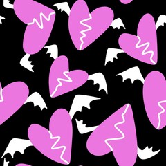 Valentines hearts with wings seamless cartoon love pattern for wrapping paper and fabrics and kids clothes prin