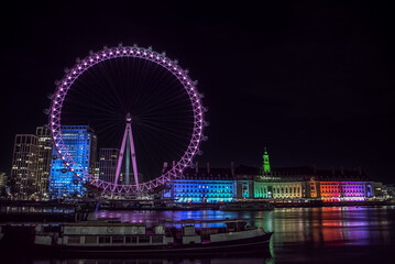 Colorful London Eye at night