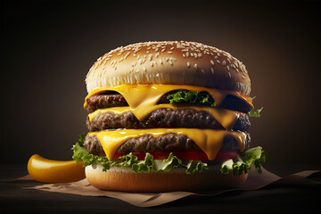 a realistic jumbo cheese burger with triple petty generative ai
