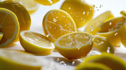 close up of lemon slices - obrazy, fototapety, plakaty