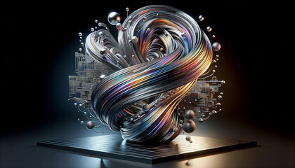Abstract metallic sculpture representing the flow of data in a futuristic style.