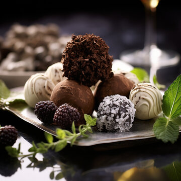 Fotografia con detalle y textura de varios bombones de formas redonda