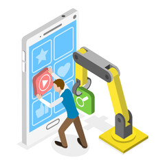 3D Isometric Flat Vector Illustration of Mobile Interface Design, Effective and Responsive App Interface. Item 1