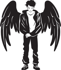 Angelic Acumen Vector Design for Angelic Businessmen Guardian Funds Black Monochrome for Male Investors