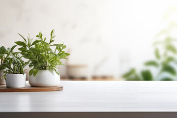 Home garden plants spread out on counter at home and space for text. Generative AI