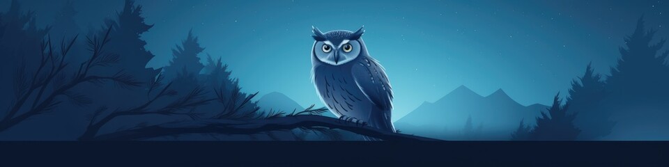 Obraz premium Owl with large forward-facing eyes surrounded by facial disks, a hooked beak, and typically a loud call on the branch during midnight