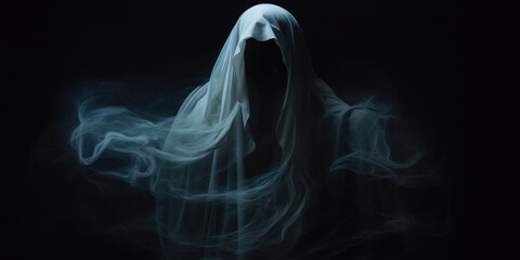 Portrait of paranormal ghost on the midnight black background, paranormal powers - obrazy, fototapety, plakaty
