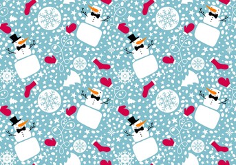 Christmas cartoon ice seamless snowman pattern for wrapping paper and fabrics and linens and kids accessories
