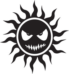 Scorched Fury Black Icon of Angry Sun Fiery Outburst Angry Sun Vector in Black