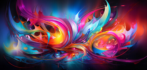 Illustrative depiction capturing the vibrant and dynamic interplay of abstract colorful lights, casting a luminous and vivid ambiance.