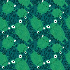 Easter eggs and animals seamless frogs pattern for wrapping paper and fabrics and linens and kids clothes print
