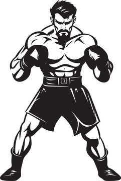 Ring Gladiator Vector Boxer Icon Design Smash Champ Cartoon Boxer in Black