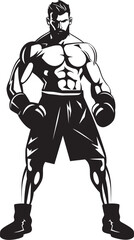 Gloved Dynamo Emblematic Vector Boxer Power Puncher Silhouetted Boxer
