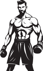 Ring Ruler Iconic Boxer Man Silhouette Gloved Gladiator Cartoon Boxer Emblem