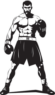 Boxing King Emblematic Boxer Man Ring Champion Vector Black Logo