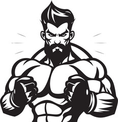 Knockout Champion Black Silhouette of Boxer Gloved Virtuoso Vector Boxer Man Emblem