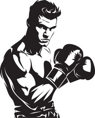 Gloved Impact Iconic Black Boxer Ring Mastery Vector Silhouette of Boxer