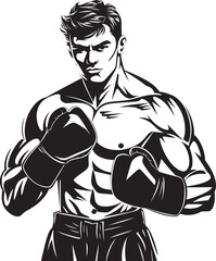 Knockout Dynamo Black Iconic Boxer Gloved Champion Vector Silhouetted Boxer
