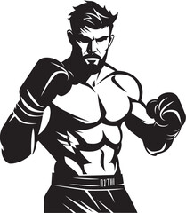 Champion Dynamo Vector Black Emblematic Boxer Punch Virtuoso Silhouetted Boxer Emblem