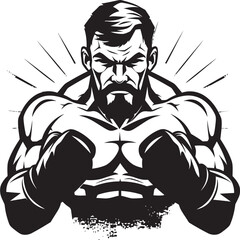 Knockout Powerhouse Vector Emblematic Boxer Man Gloved Virtuoso Black Silhouette of Boxer