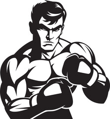 Ring Impact Iconic Vector Boxer Man Jab Ruler Black Logo of Boxer