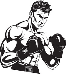 Boxing Maestro Emblematic Vector Design Gloved Glory Black Icon of Boxer Man