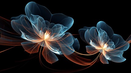 Luminous fractal blooms intertwined with geometric leaves, ready for text placement.