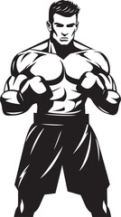 Ring Warrior Black Logo of Cartoon Boxer Combat King Iconic Boxer Man Emblem