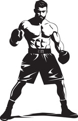 Fototapeta premium Punch Fury Iconic Boxer Man Silhouette Knockout Hero Black Cartoon Boxer Icon