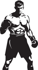 Fototapeta na wymiar Sparring Legend Iconic Silhouette of Boxer Man Fist Fury Vector Cartoon Boxer Icon
